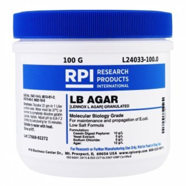 Rpi LB Agar, Low Salt Formula, Granulated, 100 G L24033-100.0